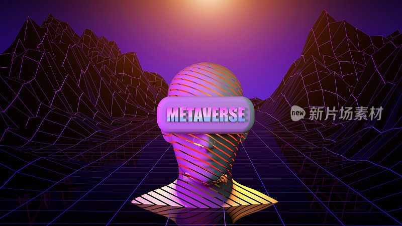 3 d Metaverse的概念。未来数字脸的人在虚拟现实VR眼镜。Nft, crypto，区块链背景。